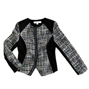 Boston Proper Tweed Jacket Womens 4 Jewel Sparkle Sequins Metallic Thread Edgy